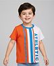 Babyhug Cotton Knit Half Sleeves T-Shirt with Athletic Text Print - Orange & White