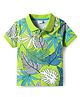 Babyhug Cotton Knit Half Sleeves Polo T-Shirt With Leaves Print - Green & Blue