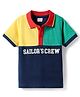 Babyhug Cotton Knit Half Sleeves Cut & Sew Polo T-Shirt With Sailors Crew Text Print - Navy Blue & Yellow