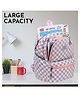 Baby Girl Checkered Backpack for School & Travel  Stylish Lightweight Bag  Color Peach- 16.5 Inch