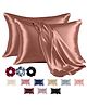 Kuber Industries Set of 2 Satin Pillow Covers for Hair with 3 Satin Scrunchies for Women & Envelope Closure | Multi-Purpose Plain & Soft Pillow Cover Satin for Hair and Skin | Subtle Copper