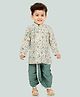 ETHNIKS NEURON Cotton Full Sleeves Floral Printed Kurta Dhoti Set - Sea Green