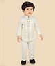 ETHNIKS NEURON Chanderi Silk Long Sleeves Damask Embroidered Kurta Pyjama with Mala Set- Cream