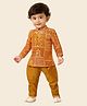 ETHNIKS NEURON Chanderi Silk Full Sleeves Floral Printed Sequins Embellished Kurta Pyjama Set - Mustard