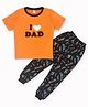 Kiwi Cotton Sinker Half Sleeves I Love Dad Text Patch Detailed & Skateboard Printed Tee & Joggers Set - Orange & Navy Blue