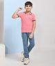 Hrit Cotton Half Sleeves Solid Polo Tee & Denim Jeans Set - Pink & Sky Blue