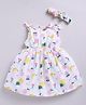 Snuggly MONKEY Poplin Sleeveless Fruits Printed Dress With Coordinating Headband Set - White