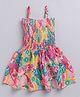 Snuggly MONKEY Poplin Sleeveless Floral Printed Smocked Dress - Multi Colour