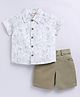Snuggly MONKEY Poplin Half Sleeves Jungle Theme Printed Shirt & Shorts Set - White & Brown