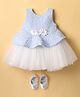 Bluebell Net Woven Sleeveless Textured Party Frock & Booties with Floral Applique - Light Blue