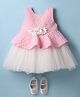 Bluebell Net Woven Sleeveless Textured Party Frock & Booties with Floral Applique - Pink