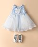 Bluebell Woven Sleeveless Party Dress with Booties & Floral Applique & Lace Detailing - Light Blue