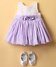 Bluebell Woven Sleeveless Party Frock With Floral Applique & Booties - Purple & White