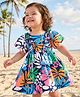 Babyhug Single Jersey Knit Half Balloon Sleeves Dress With Floral Print - Navy Blue