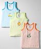 Bodycare Cotton Knit Sleeveless Vests With Stripes & Animal Print Pack Of 3 - Green Light Blue & Orange