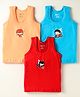 Bodycare Cotton Knit Sleeveless Vests With Character Print Pack Of 3 - Red Blue & Peach
