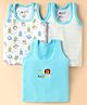 Bodycare Cotton Knit Sleeveless Animal & Space Theme Printed Sando Vests Pack of 3 - White & Light Blue