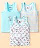 Bodycare Cotton Knit Sleeveless Vests With Stripes & Animal Print Pack Of 3 - Light Blue & White