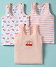 Bodycare Cotton Knit Sleeveless Vest With Stripes & Vehicle Print Pack Of 3 - White & Peach