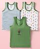 Bodycare Cotton Knit Sleeveless Vests with Stripes & Rocket Print Pack of 3 - Olive Green & White