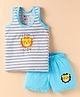 Bodycare Cotton Knit Sleeveless Striped Tank T-Shirt & Shorts Set with Lion Print - Light Blue