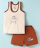 Bodycare Cotton Knit Sleeveless Tank T-Shirt & Shorts Set with Bear Print - Brown