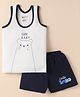 Bodycare Cotton Knit Sleeveless Tank T-Shirt & Shorts Set With Animal Print - Off White & Navy Blue