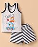 Bodycare Cotton Knit Sleeveless Tank T-Shirt & Striped Shorts Set With Car Print - White & Black