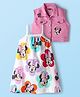 Babyhug Disney Single Jersey Knit Sleeveless Frock With Denim jacket And Minnie Mouse Graphic - Multi Colour