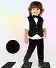 BAD BOYS Velvet Full Sleeves Three Piece Chevron Embroidered Party Suit Set With Bow - Black
