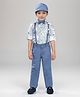 BAD BOYS Cotton Full Sleeves Marble Printed Shirt Pant With Suspender Bow & Cap Set - Blue
