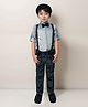 BAD BOYS Satin Full Sleeves Abstract Printed Shirt With Striped Pant Suspender Cap & Bow Set - Grey