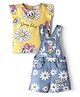 Babyhug Disney Single Jersey Knit Dungaree & Frill Sleeves Inner Tee With Minnie Mouse Family Graphics - Blue & Yellow