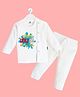 The Peppy Tend Holi Theme 100% Cotton Full Sleeves My First Holi With Mumma & Papa Text Printed Tee With Pajama Set - White