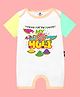 The Peppy Tend 100% Cotton Holi Theme Half Sleeves My First Holi Text Printed Romper - Multi Colour