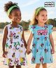 Babyhug Disney Single Jersey Knit Frill Sleeves Frocks with Minnie Mouse Family Graphics Pack of 2 - Light Blue & White