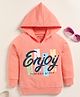 Biskid Cotton Full Sleeves Enjoy Text Printed Hooded Sweatshirt - Peach