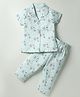 Smarty Girls 100% Cotton Half Sleeves Co-Ord Night Suit With Bunny & Text Print - Aqua Blue