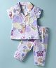 Smarty Girls Sinker Knit Half Sleeves Front Open Co-ords Night Suit with Floral & Hearts Print - White