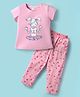 Smarty Girls Sinker Knit Half Sleeves Night Suit With Floral Print - Pink