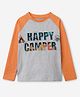 The Souled Store Cotton Full Raglan Sleeves Happy Camper Text Printed Tee - Grey & Orange
