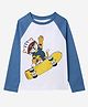 The Souled Store Cotton Full Raglan Sleeves Cat Printed Tee - Blue & White