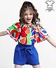 OLLINGTON ST. 100% Cotton Half Sleeves Printed Top & Shorts - Multicolor & Blue
