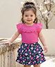 Babyhug Single Jersey Knit Frill Sleeves Top and Skirt  with Frill Detailing & Floral Print -  Navy Blue & Pink