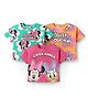 Babyhug Disney Single Jersey Knit Half Sleeves Oversized T-Shirts with Minnie Mouse Family Graphics Pack of 3 - Orange Pink & Mint