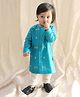 Tiber Taber 100% Chanderi Cotton Full Sleeves Peacock Embroidered Kurta With Pyjama Set - Blue