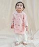 Tiber Taber 100% Chanderi Cotton Full Sleeves Horse Embroidered Kurta With Pyjama Set - Peach