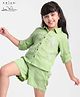 Arias 100% Cotton Woven Full Sleeves Shirt & Shorts Set With Floral Embroidery - Light Green