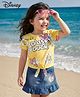 Babyhug Disney Single Jersey Knit Half Sleeves T-Shirt & Skirt with Minnie Mouse Family Graphics & Badge Detailing - Yellow & Blue