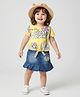 Babyhug Disney Single Jersey Knit Half Sleeves T-Shirt & Skirt with Minnie Mouse Family Graphics & Badge Detailing - Yellow & Blue